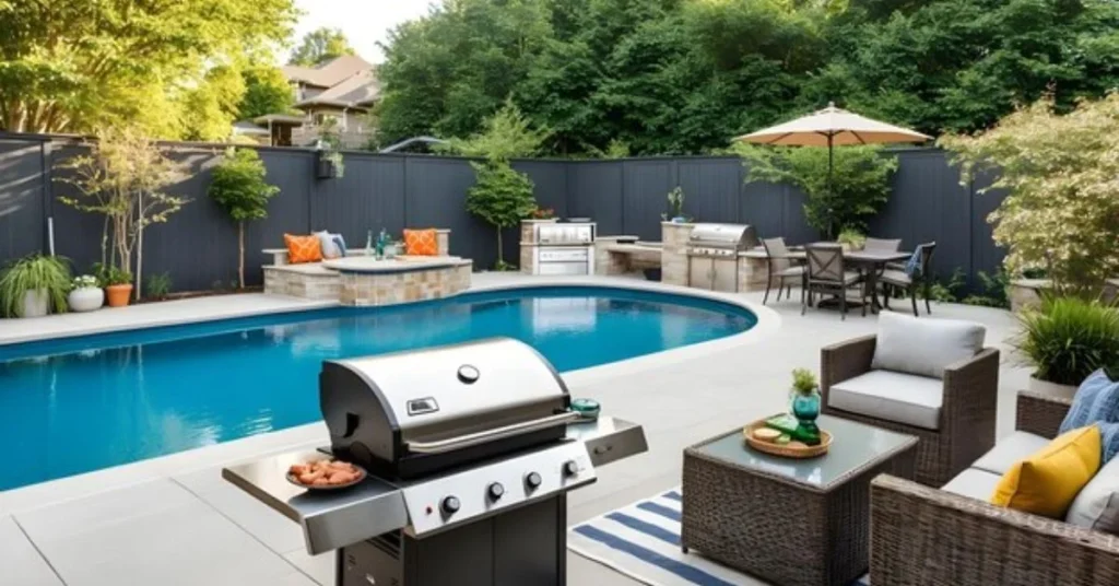 Outdoor Kitchen by the Above Ground Pool 