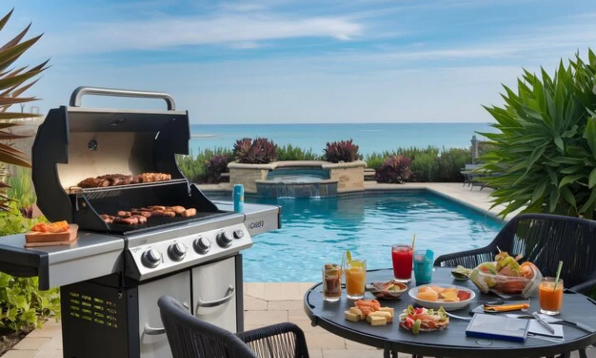 Outdoor Kitchen by the Above Ground Pool